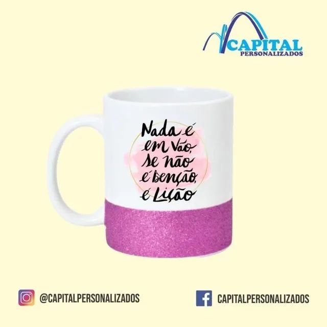 caneca com tarja gliter