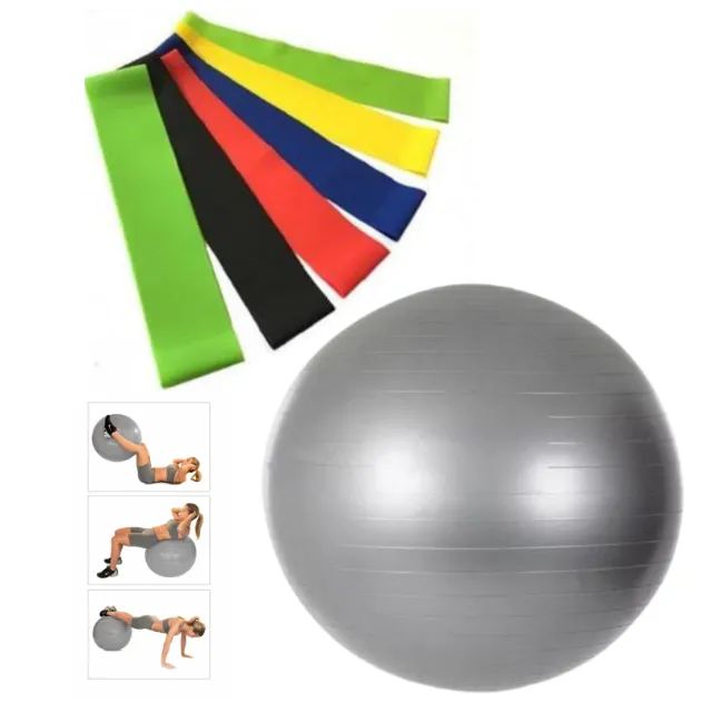 Bola Pilates 65cm + Mini Band faixa Elástica 