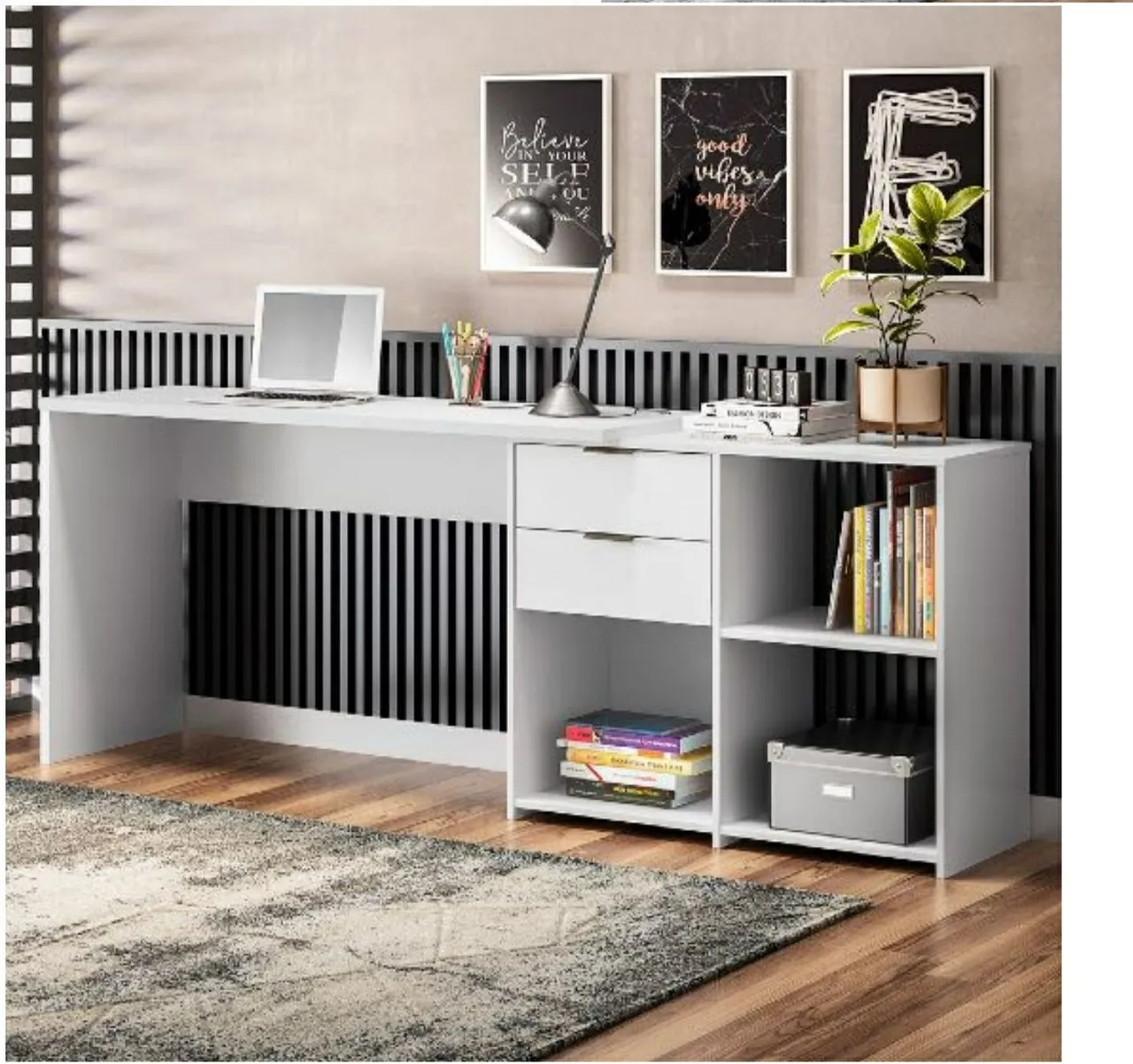 Escrivaninha Home Office 2060 Moderna com Prateleira e Gaveta