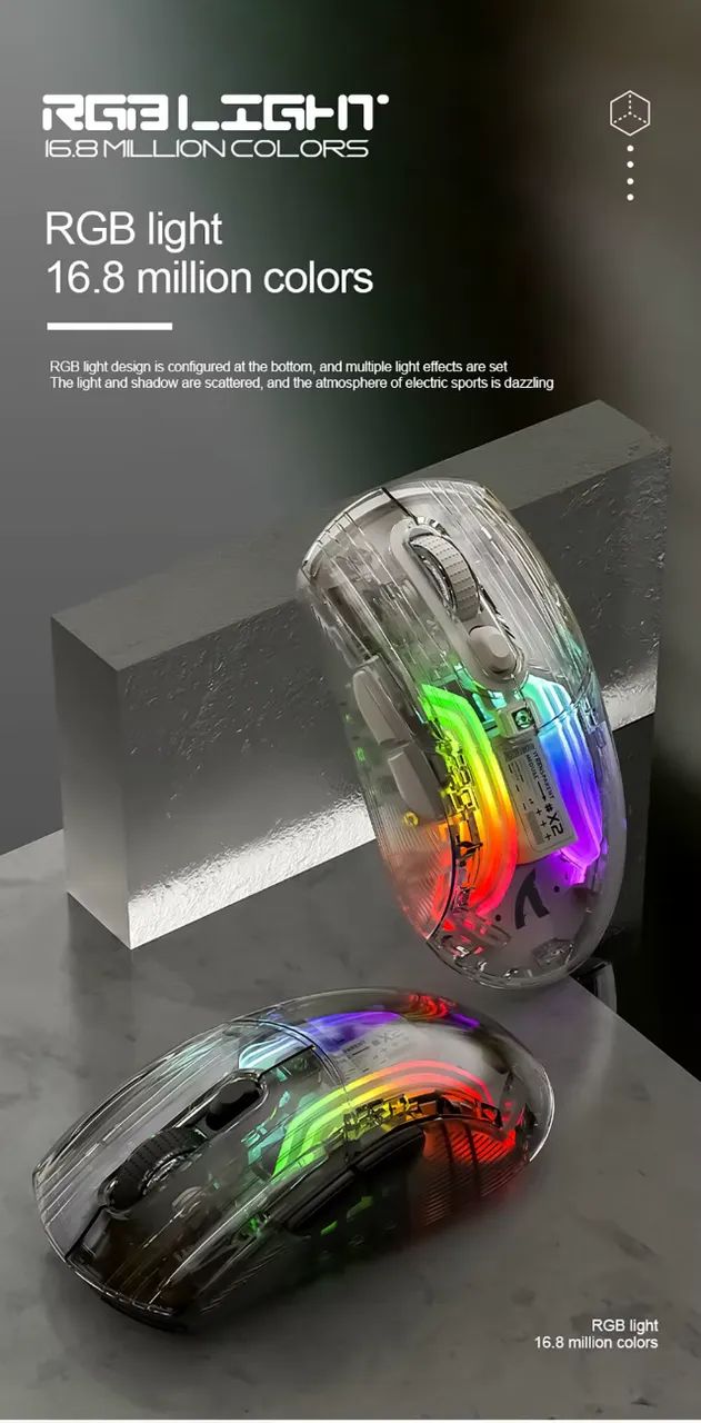 Mouse Sem Fio Attack Shark X2, Tri-Mode, PAW3212, 2400dpi, 800mAh, Gamer, RGB, PC [Novo] - Foto 2