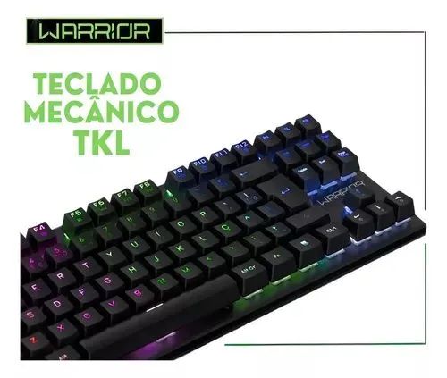 Teclado Mecânico Gamer TKL Warrior - Led Rainbow Switch Blue