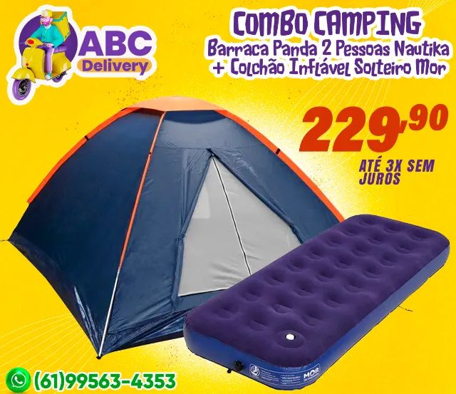 Combo Camping Barraca Panda 2 Pessoas Nautika + Colchão Inflável Solteiro Com Fole Mor