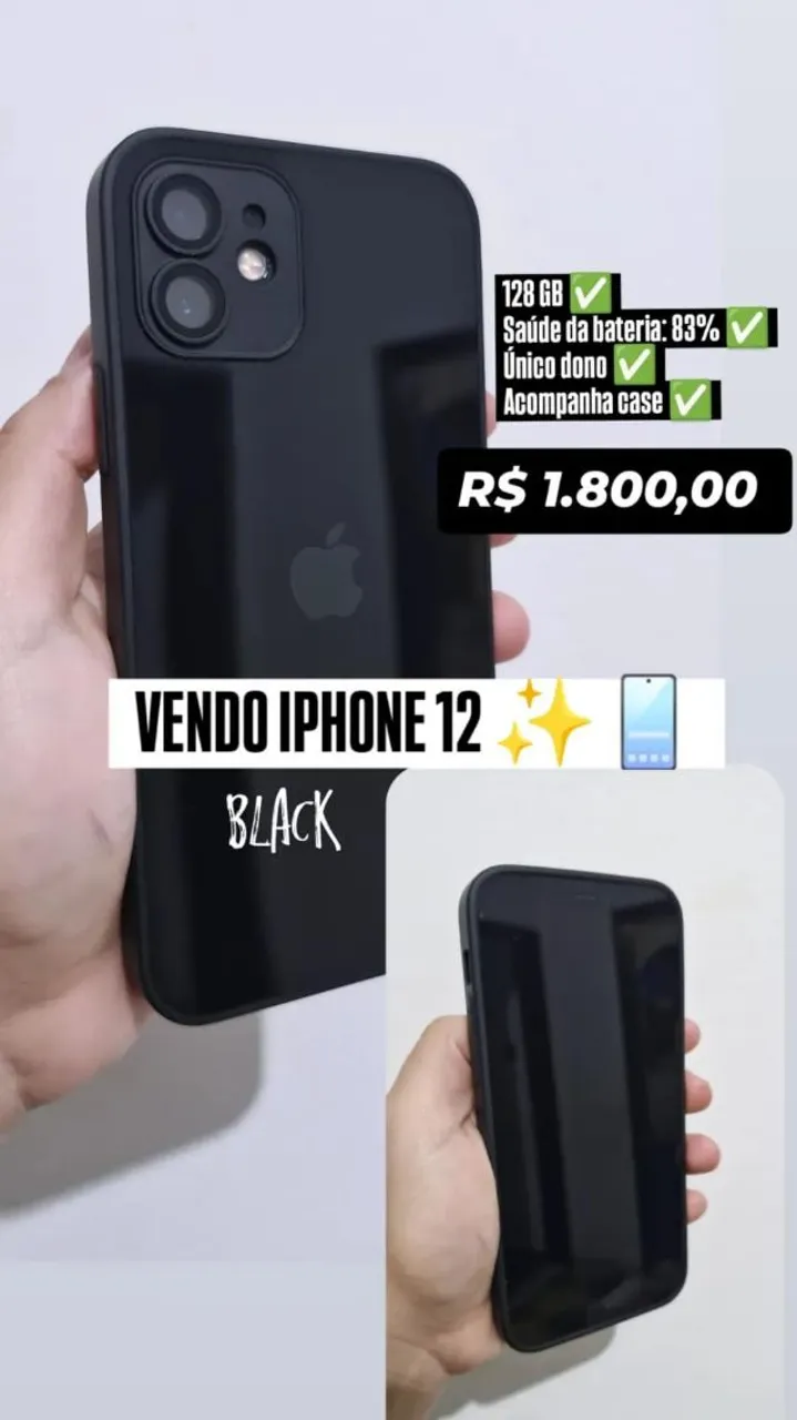 iPhone 12 Black 128GB - Único Dono