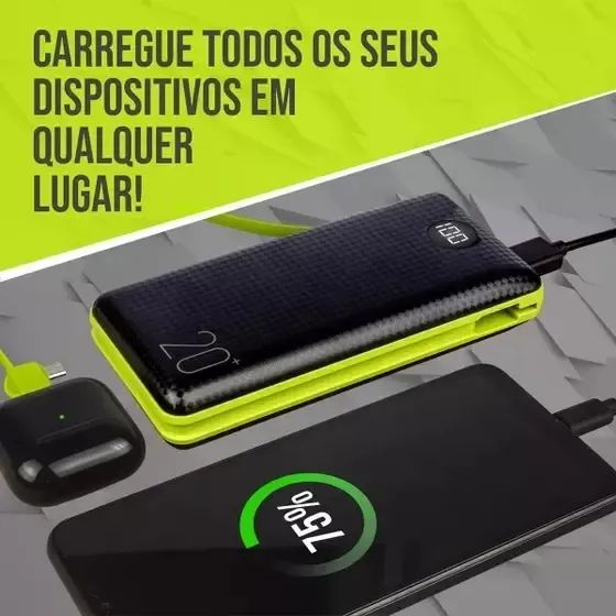 Carregador Portátil Power Bank 20000mAh 3 Cabos USB iOS Tipo C O'Gold Novo Loja Coimbra - Foto 6