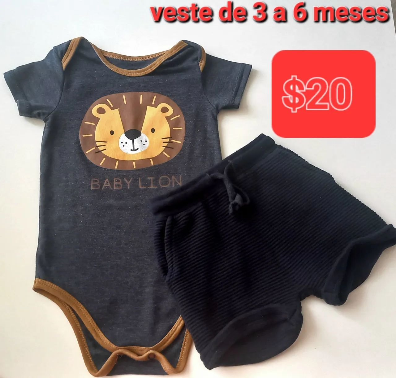 Conjunto Bebê - Macacão e Shorts - Leãozinho - 3 a 6 meses