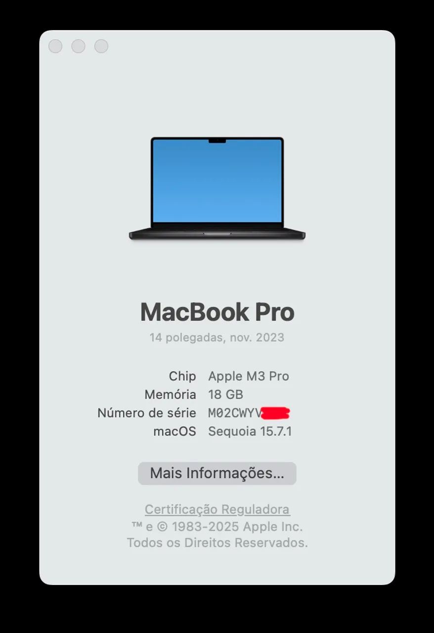 Macbook pro 14 polegadas m3 pro 18gb / 512gb, AppleCare+