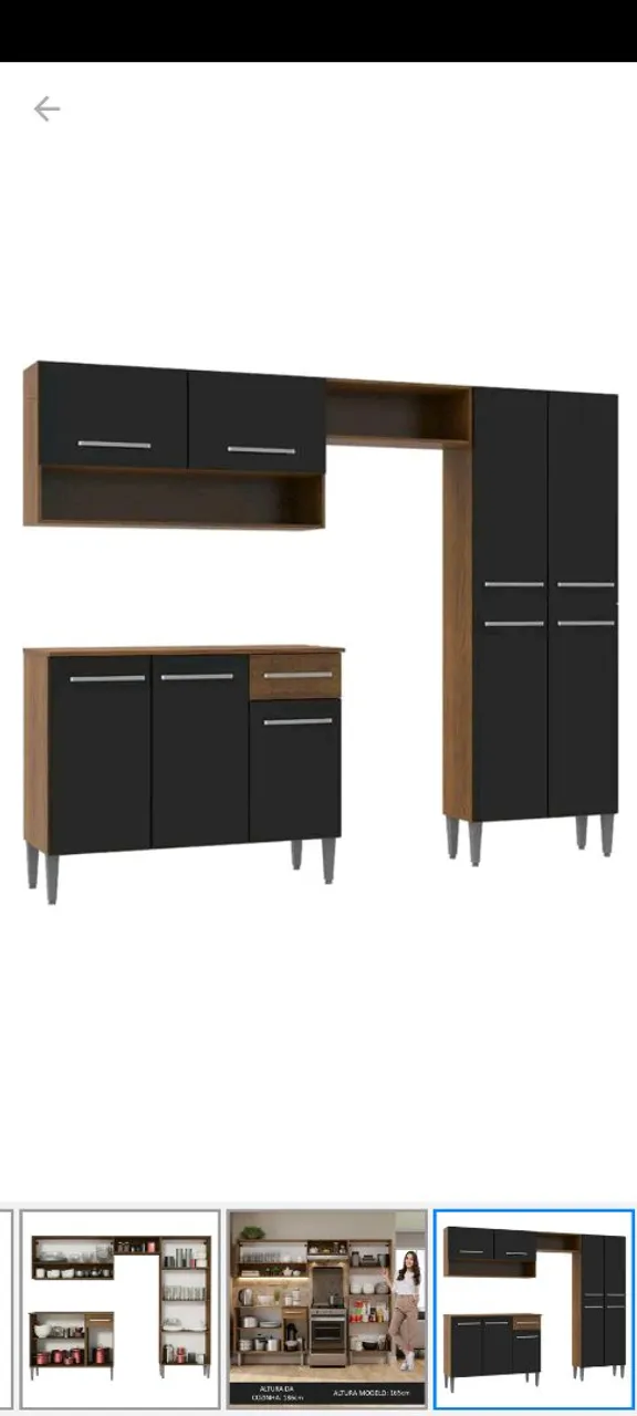 Armário de Cozinha Completo Preto/Amadeirado