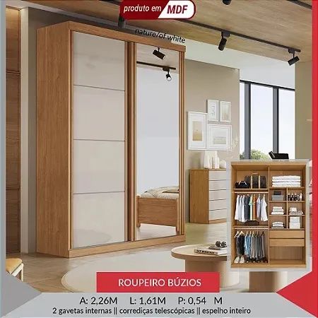 Guarda Roupa Búzios 100% MDF - com espelho  - Foto 2
