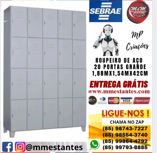 Entrega Grátis - Armário Aço Guarda Volumes 20 Portas Cabe Capacete