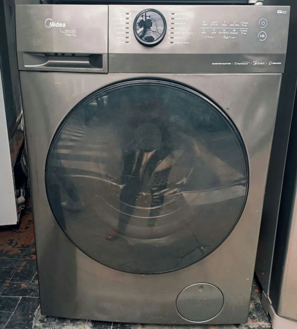 Máquina de Lavar Midea 11kg - Inox - Smart - HealthGuard - Inverter Quattro