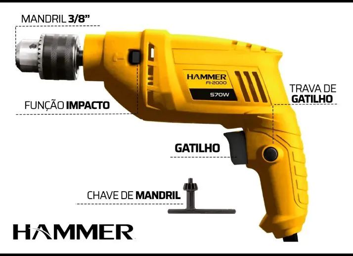 Furadeira de impacto 570 w hammer - Foto 2