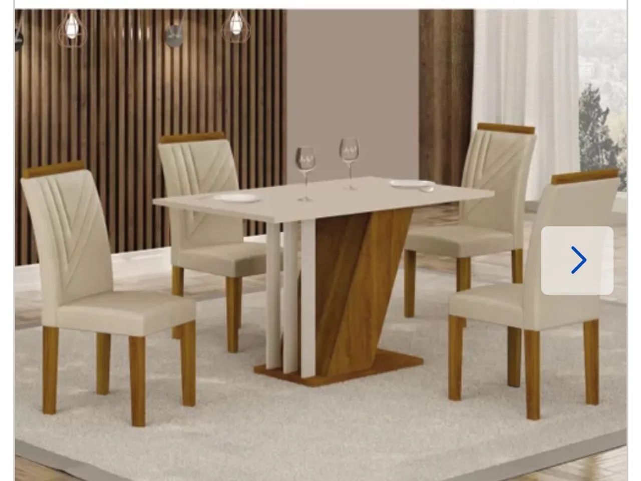 Mesa de Jantar 4 Cadeiras - Madeira e Branco