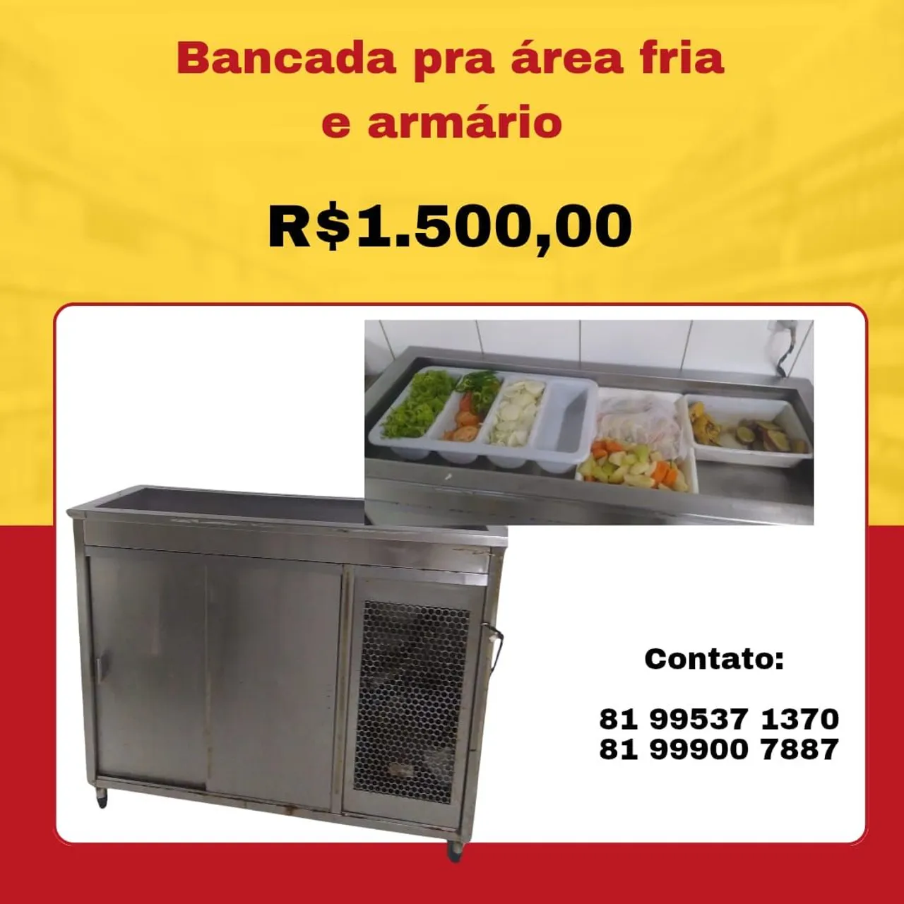 Bancada para área fria com armário - R$1.500,00