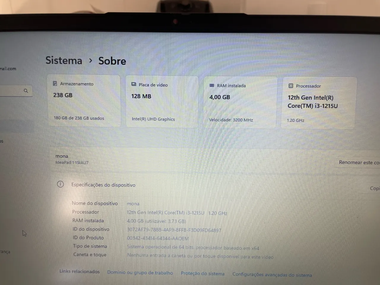 Notebook Lenovo Core i3 12ª Geração