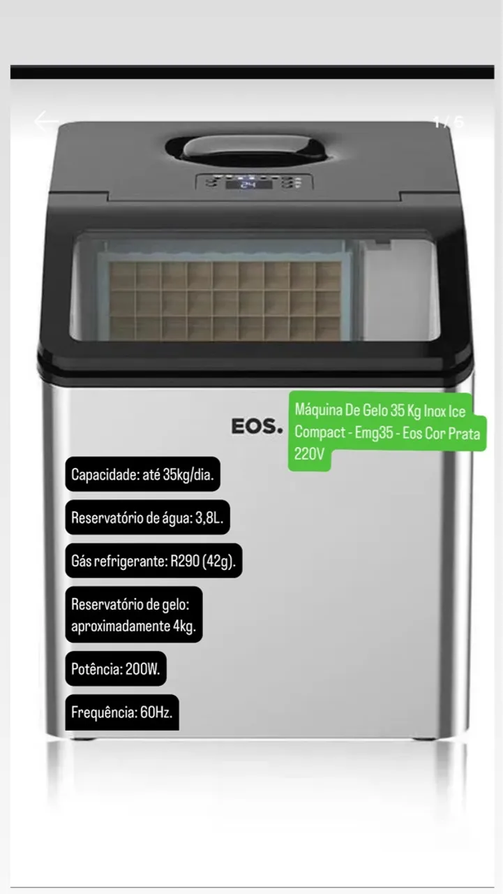 Máquina de Gelo EOS Compact 35kg Inox Ice 220V