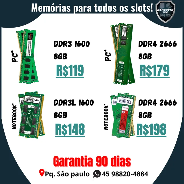 Memória RAM DDR3 e DDR4 PC e Notebook com garantia