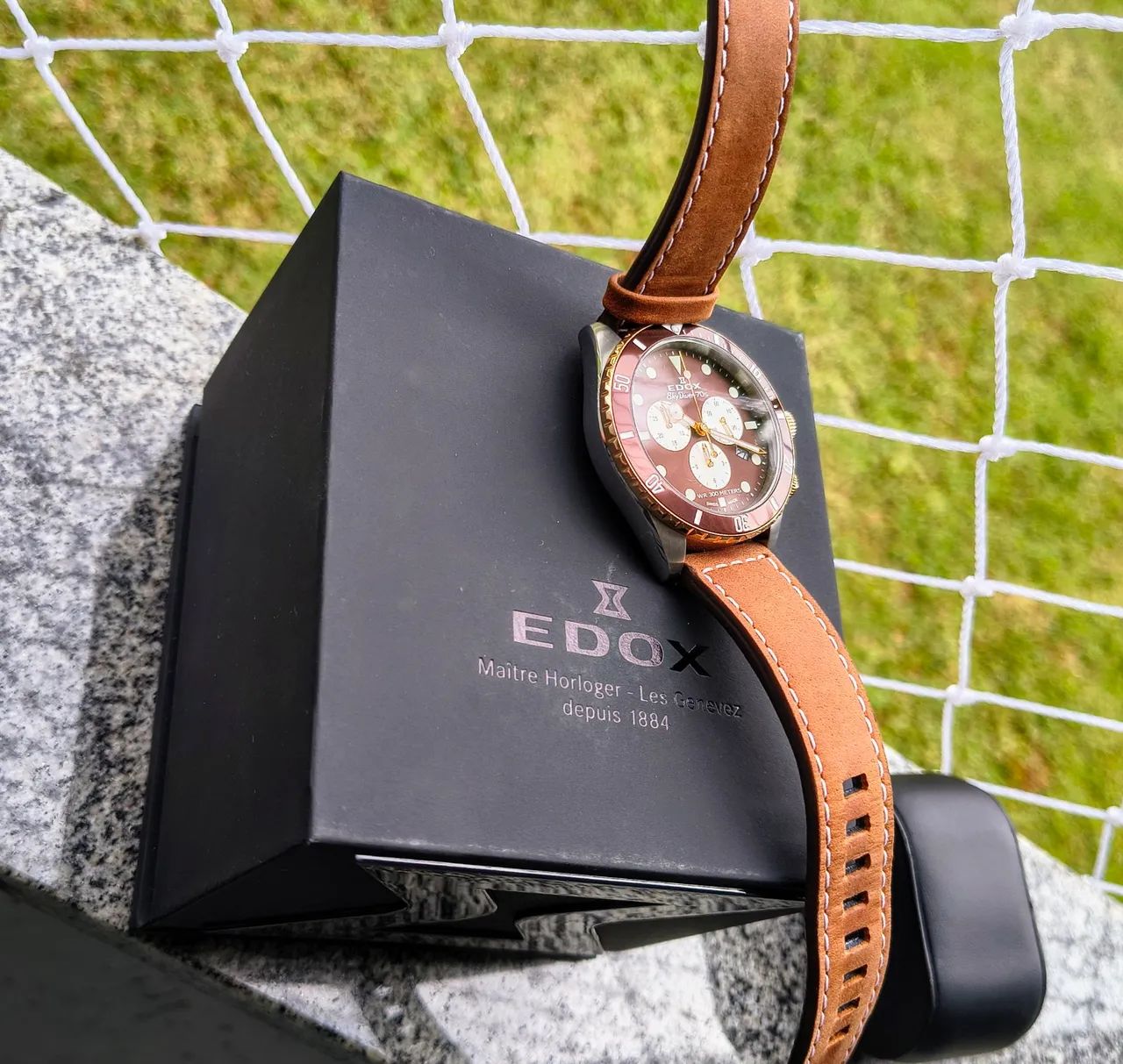 Relógio Edox Skydiver 70s Suíço Chronograph Quartz Pulseira Couro