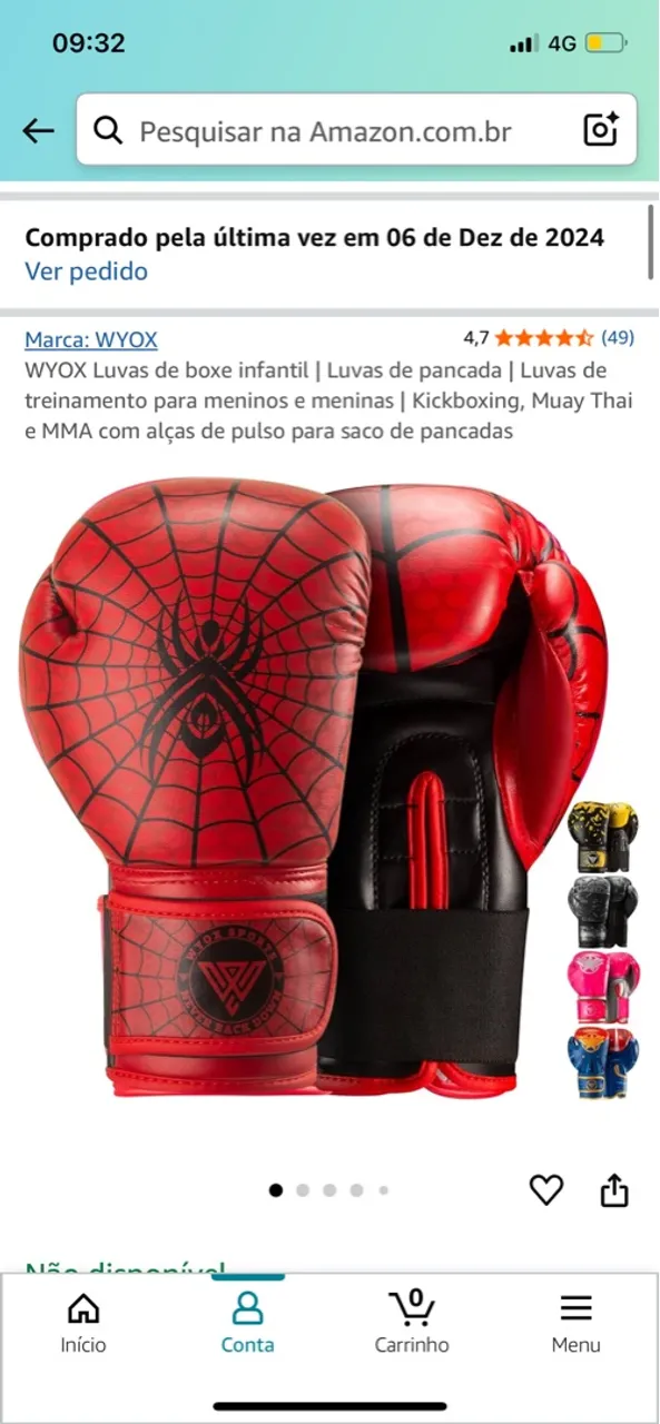Luva infantil muay thai boxe 4OZ