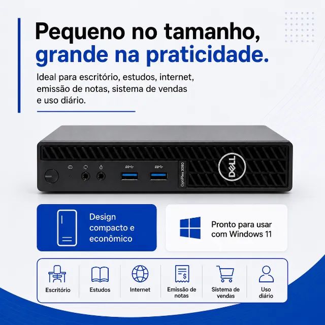 Dell OptiPlex 3080 | Mini PC i3 10ª Geração | SSD NVMe | Windows