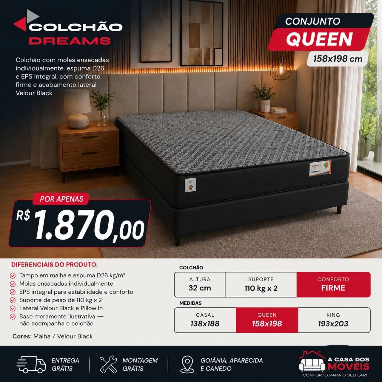 Conjunto Cama Box Queen Dreams 
