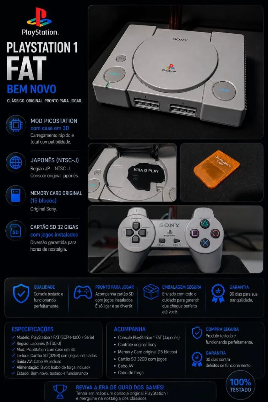 PLAYSTATION 1 JAP COM PICOSTATION NOVO
