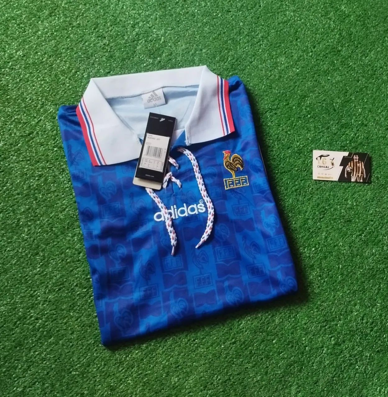 Camisa Seleção França Retrô 1996 Azul - Home Patchs Inclusos - Foto 3