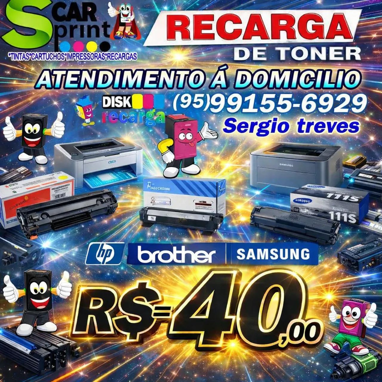 Venda e recarga de toner de impressoras 