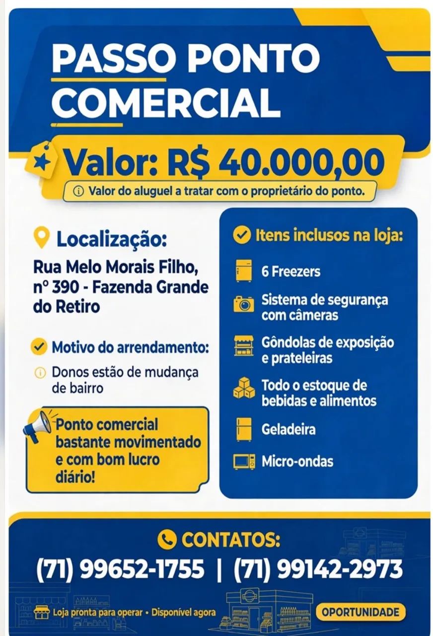 Passo Ponto comercial completo com tudo dentro. 