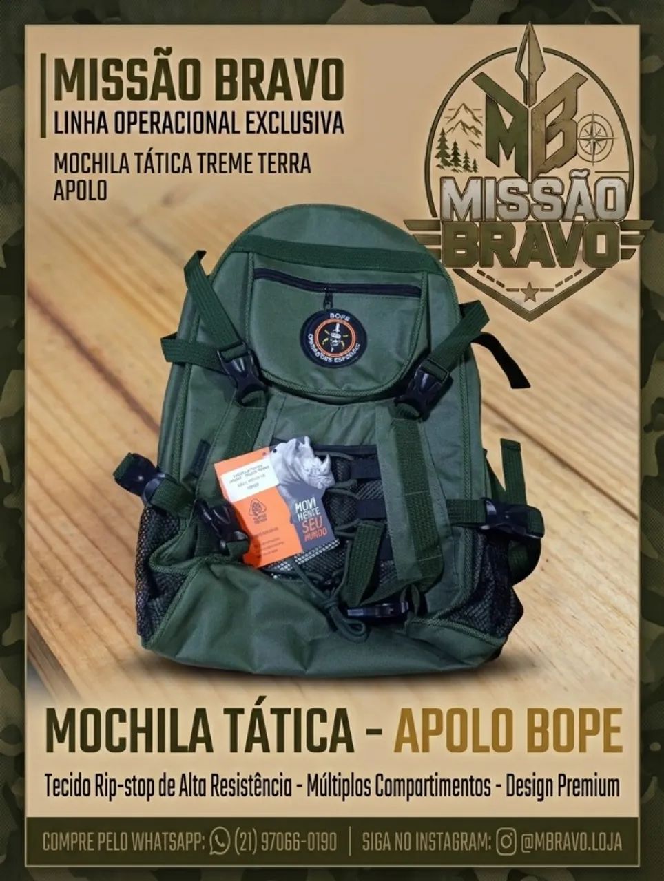 MOCHILA MILITAR APOLO BOPE VERDE