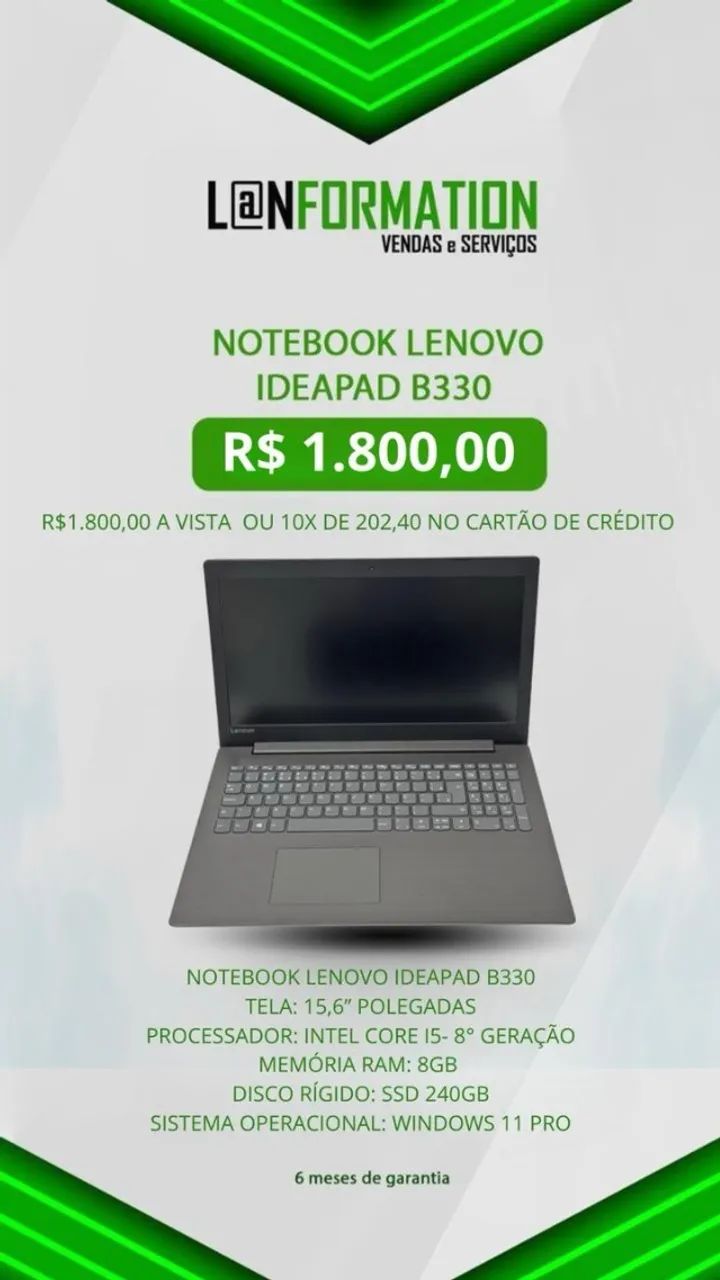Notebook Lenovo Ideapad B330 | Core i5 8ª Gen | 8GB RAM | SSD 240GB