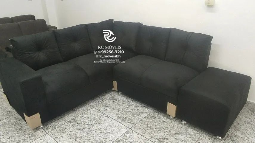 Sofá de Canto com Puff Material suede D33 Confortável Direto da Fábrica - Foto 2