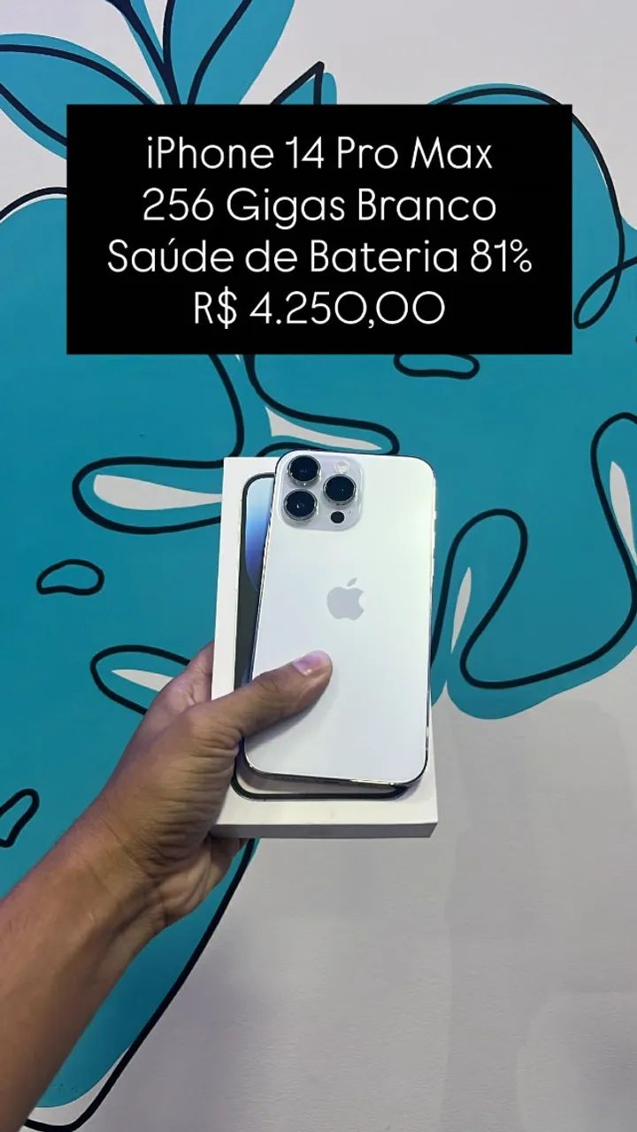 iPhone 14 Pro Max / 256GB / Branco / Saúde de bateria 81% / R