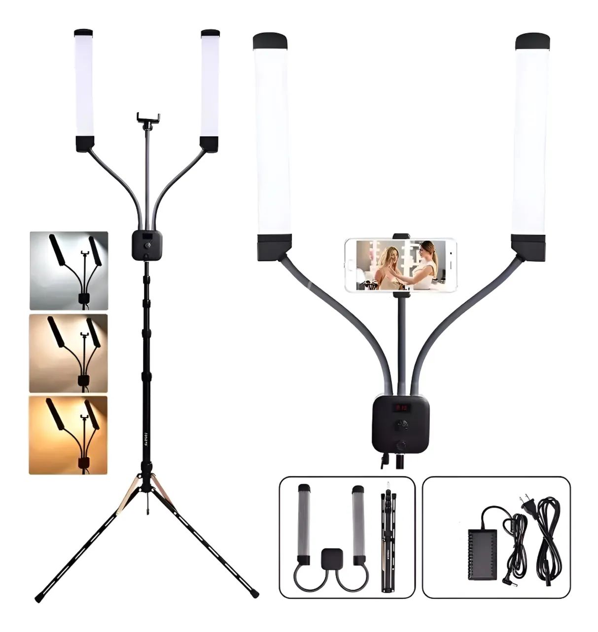 Ring Light Led Braço Duplo Articulado 45w + Tripé + Bolsa Estrutura Preto - Foto 4