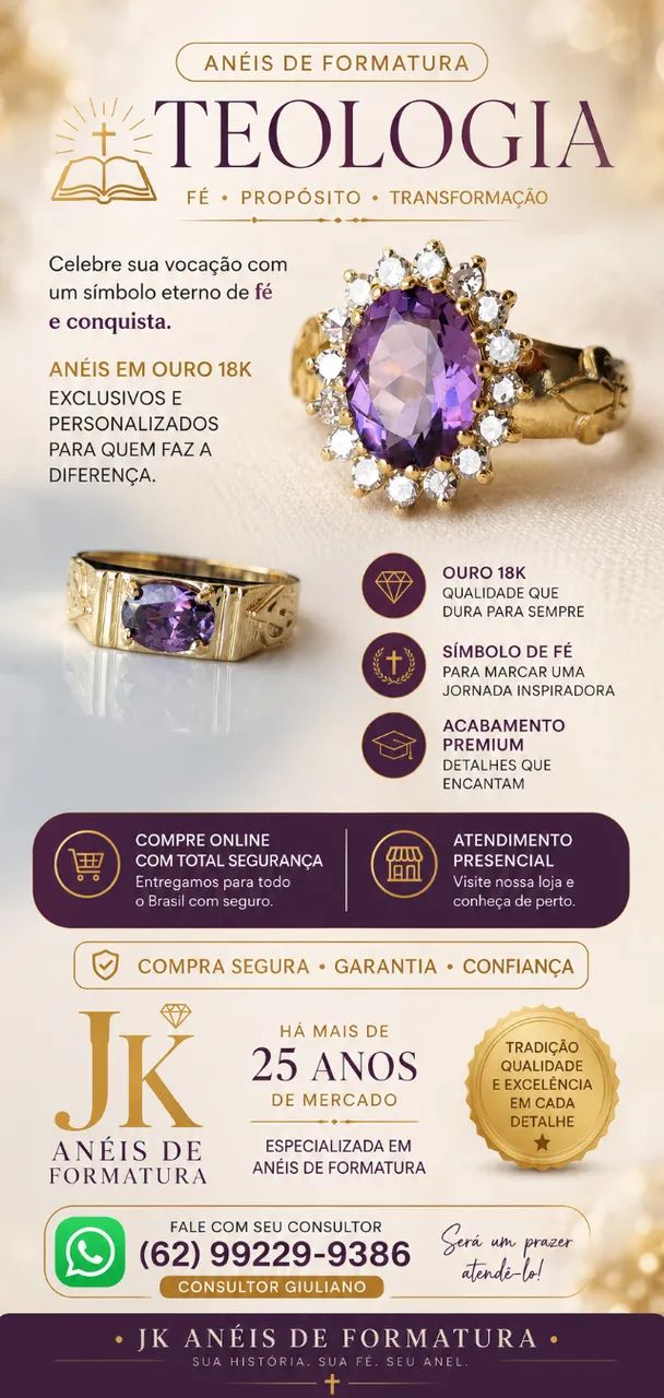 Anéis de Formatura para Teologia em Ouro 18k