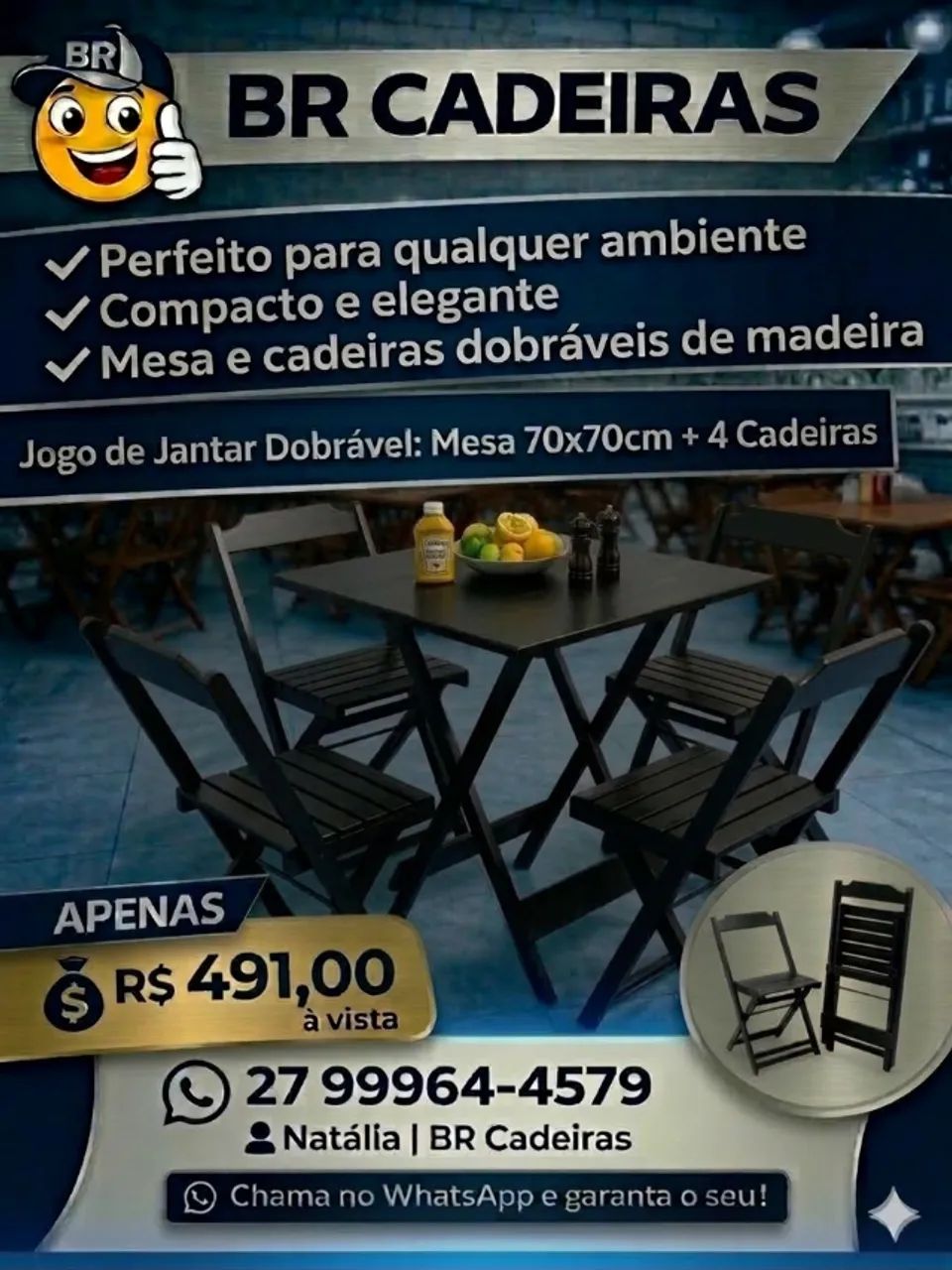 Jogo De Madeira Dobraveis  70x70 Preto 