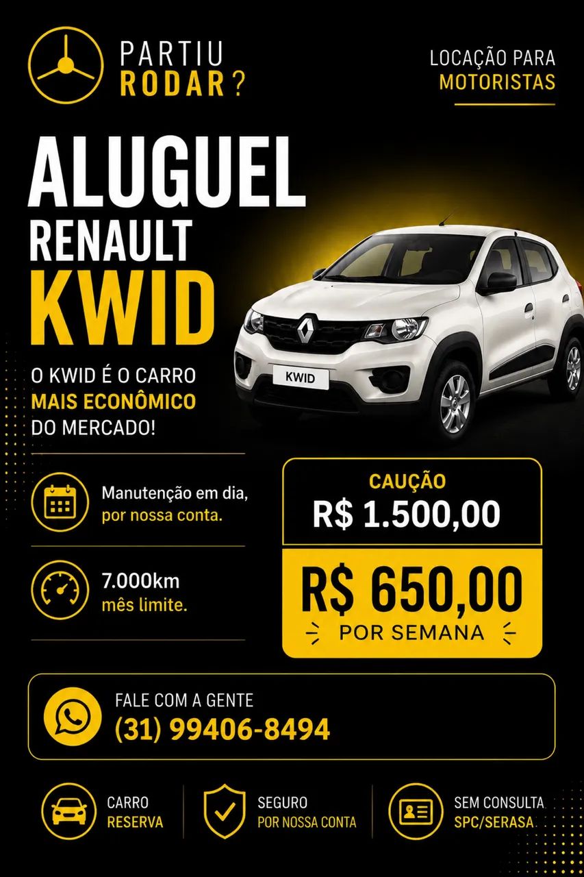 Aluguel veículo - Reunalt Kwid 