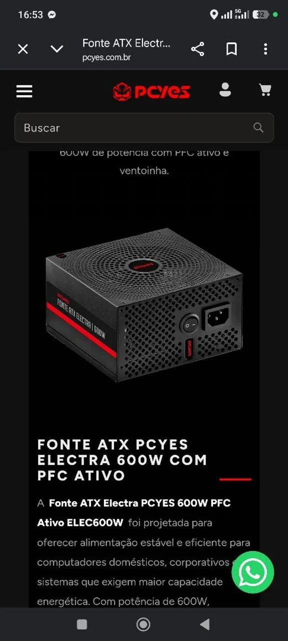 Fonte pcyes eletra 600w - Foto 2