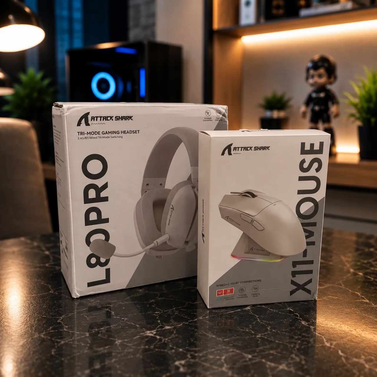 COMBO GAMER ATTACK SHARK L80PRO HEADSET SEM FIO + MOUSE X11 TRI-MODE E BASE MAGNÉTICA RGB - Foto 3