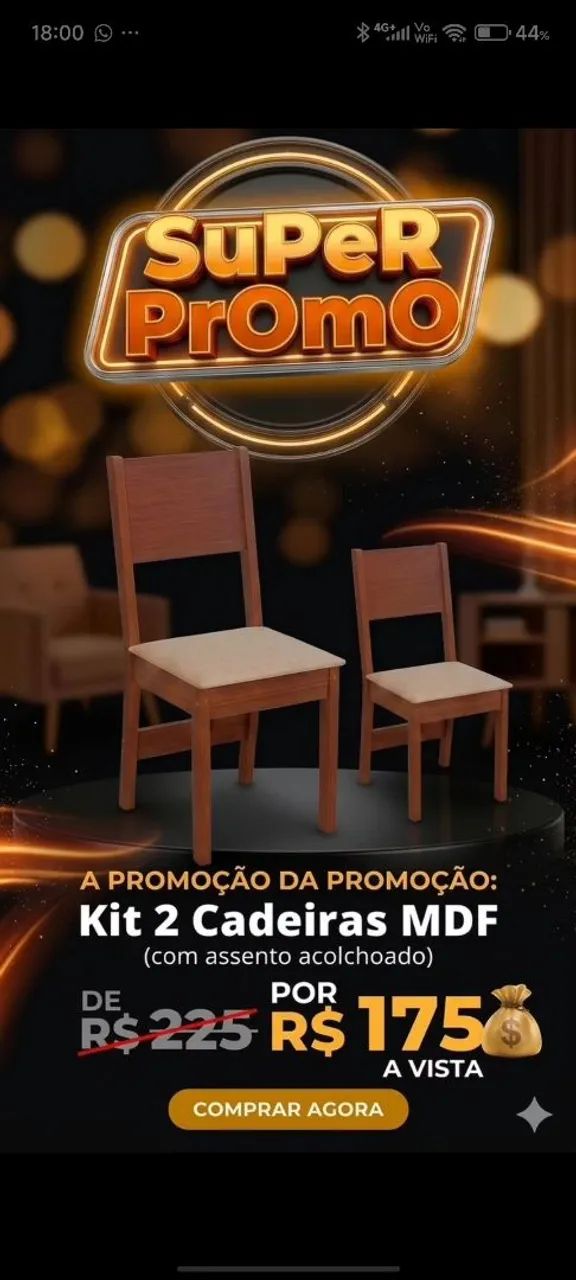 Super PrOmO kit 2 cadeiras em MDF (assento acolchoado)