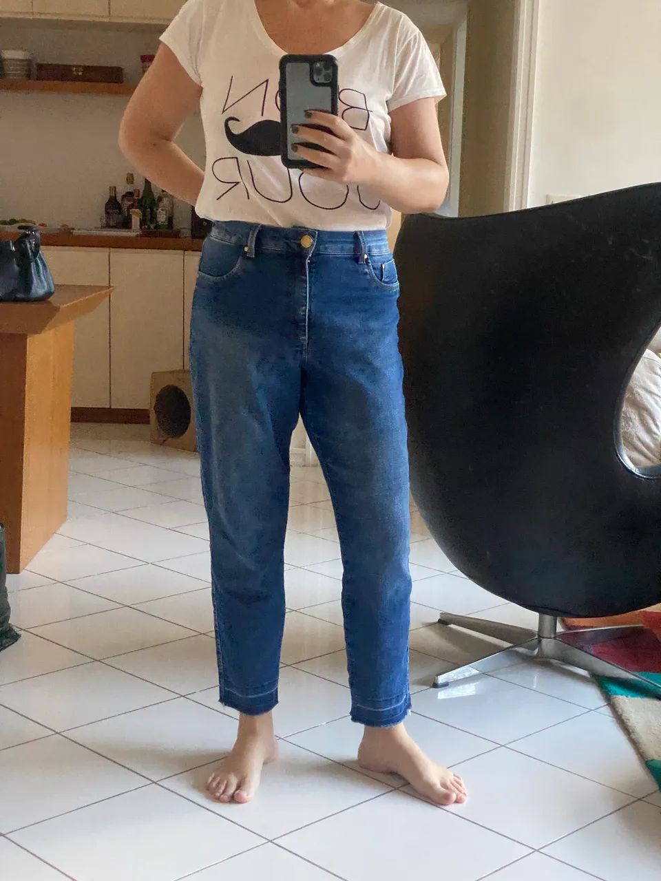 Calça jeans denim 44 reta cintura alta