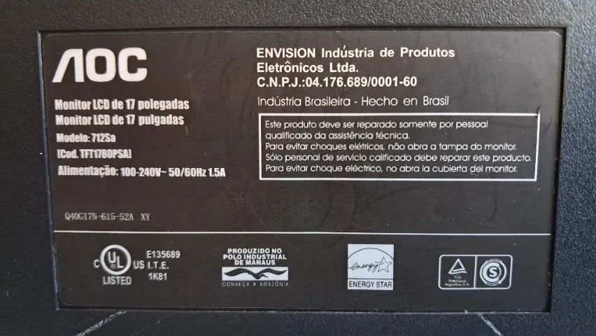 Monitor LCD 17" Multimídia AOC 712Sa em perfeito estado - Foto 6