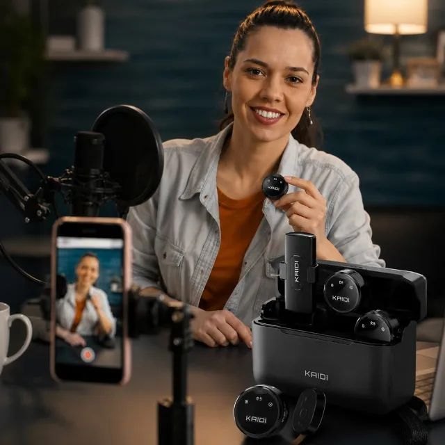 Microfone de Lapela Magnético Kaidi P4-C Duplo - Sem Fio (USB-C) - Foto 2