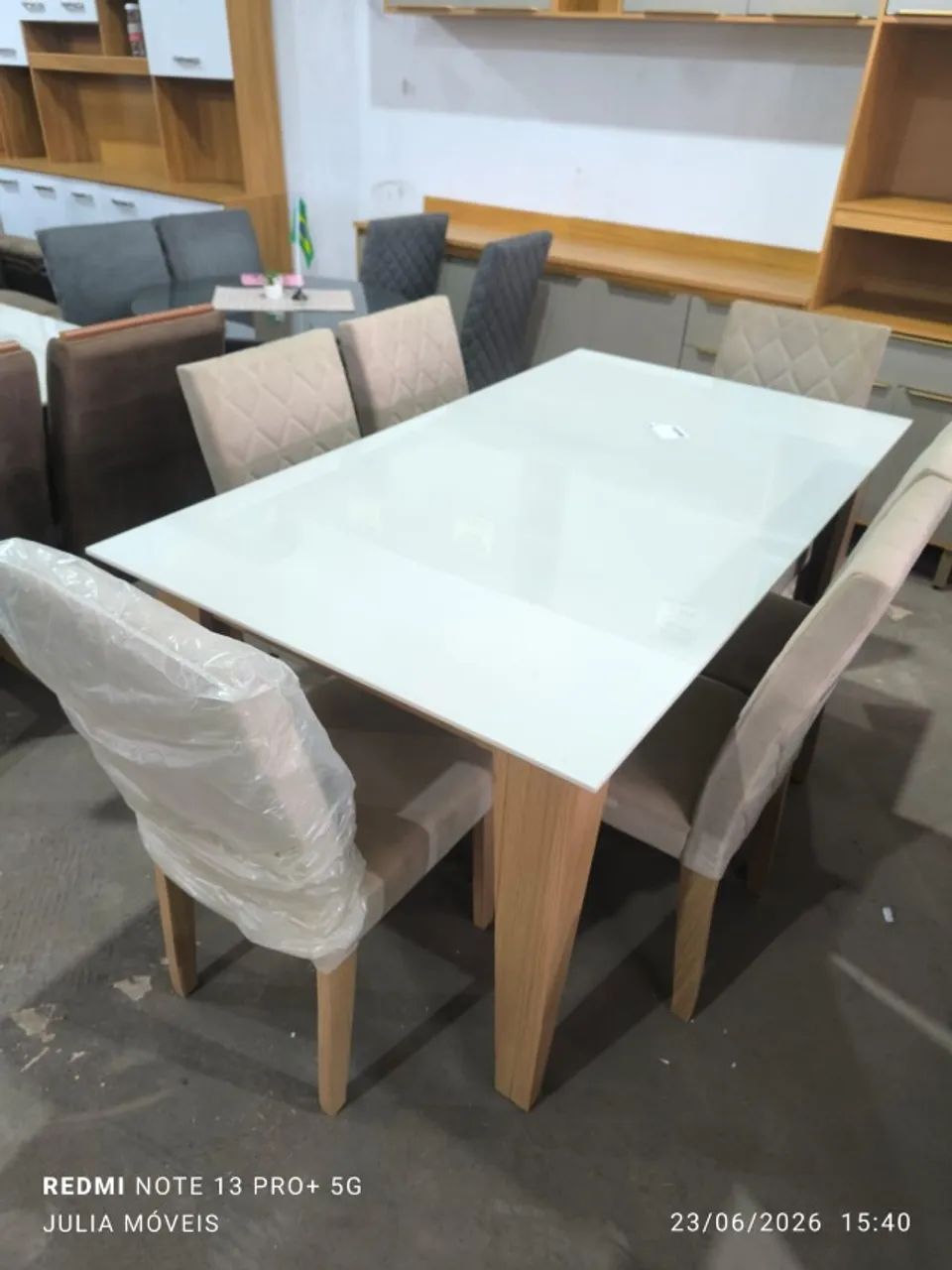 Mesa De Jantar 6 Cadeiras Nova Tampo MDF Com Vidro Lacado  - Foto 4