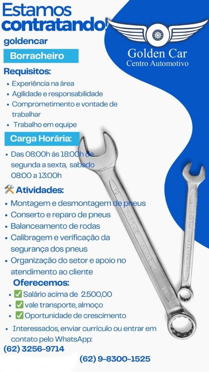Vaga para Borracheiro! Oportunidade!