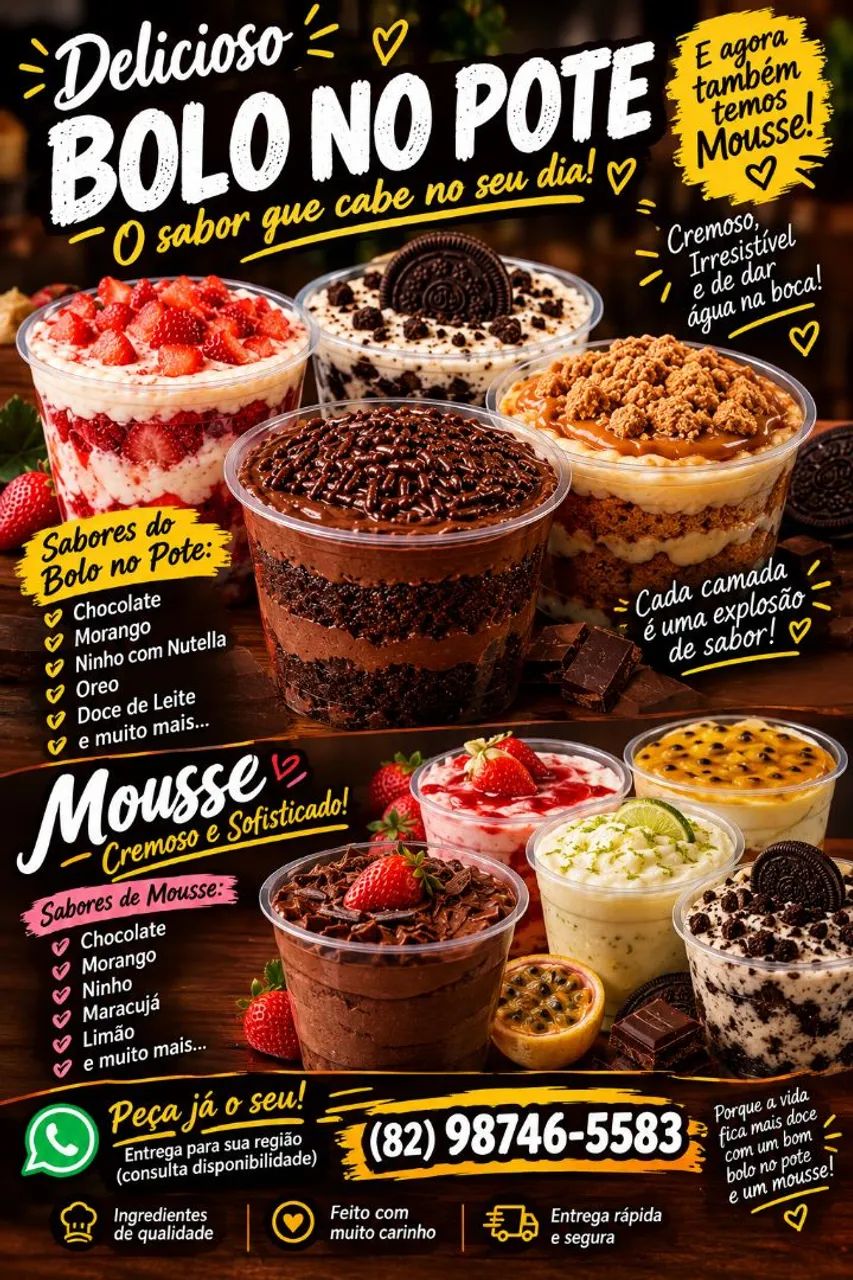 Bolo no pote e mousse 