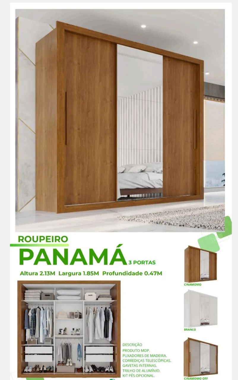 Roupeiro Panamá 3 portas com espelho - Foto 2