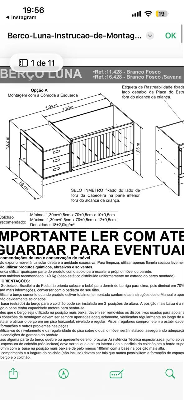  Berço Luna multifuncional com cama auxiliar 3 gavetas e trocador. - Foto 2