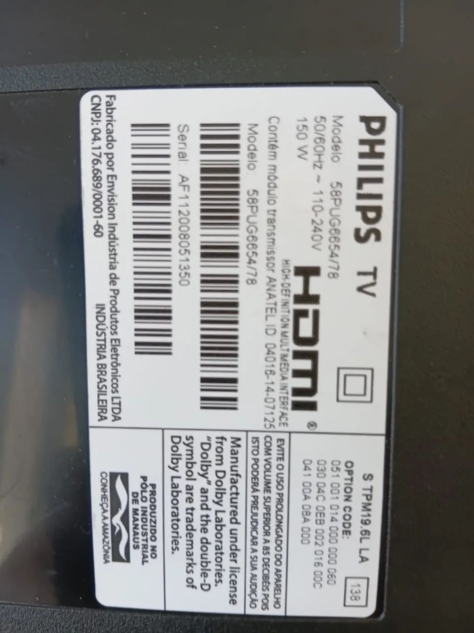 TV Philips 58' para retirada de peças  - Foto 2