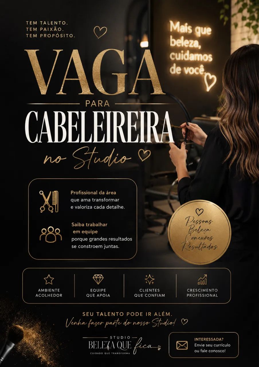 Vaga para cabeleireira em Studio de Beleza