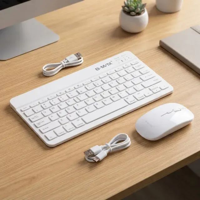 BRANCO - Conjunto de Teclado + Mouse Sem Fio Bluetooth Para Notebook e Tablet